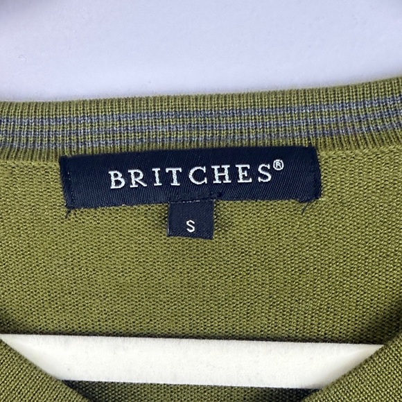 Britches Merino Wool Blend V-Neck Long Sleeve Olive Green Men's Small Sweater - Picture 3 of 10